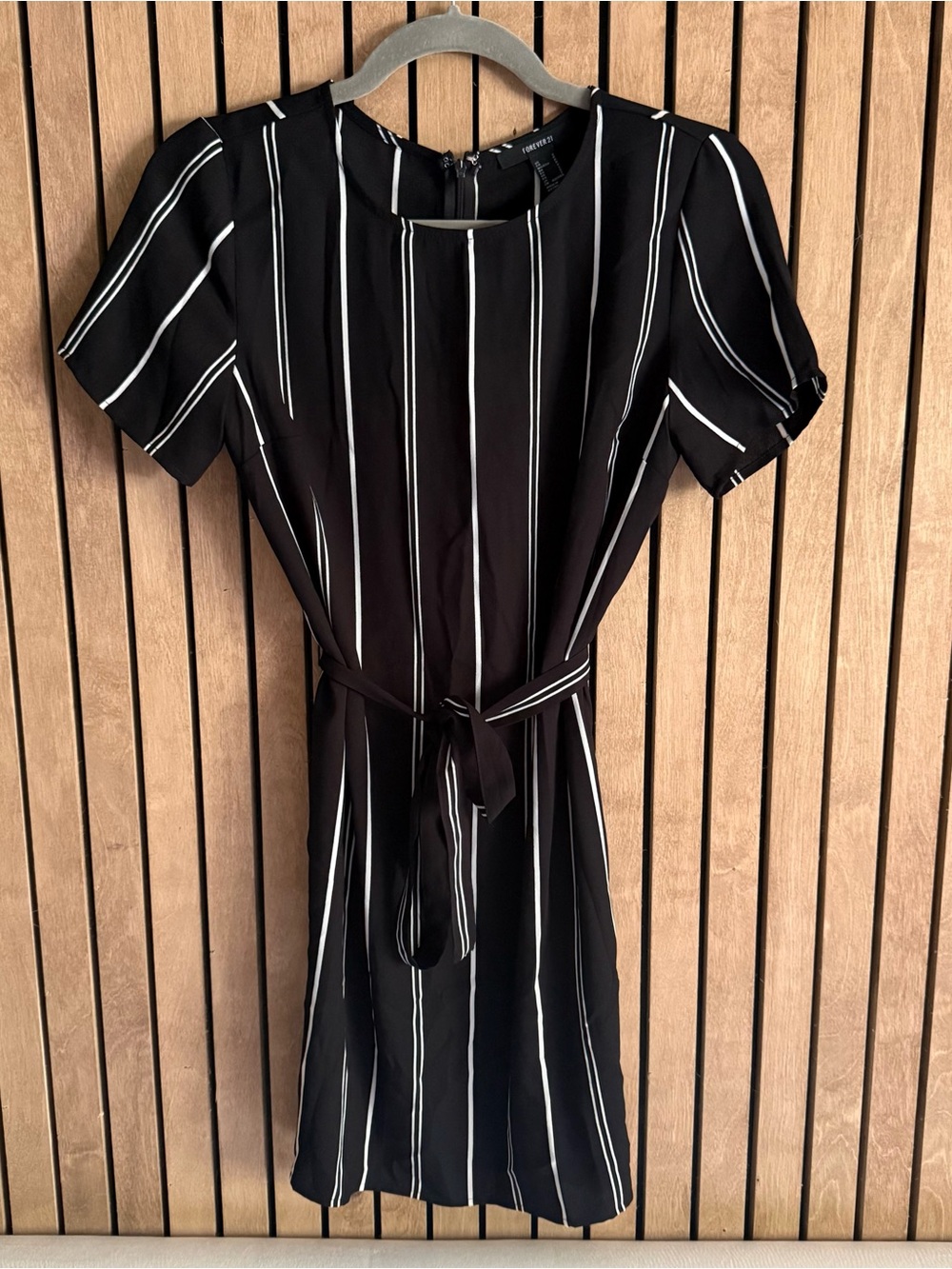 Forever 21 Black Dress with White Vertical Stripes